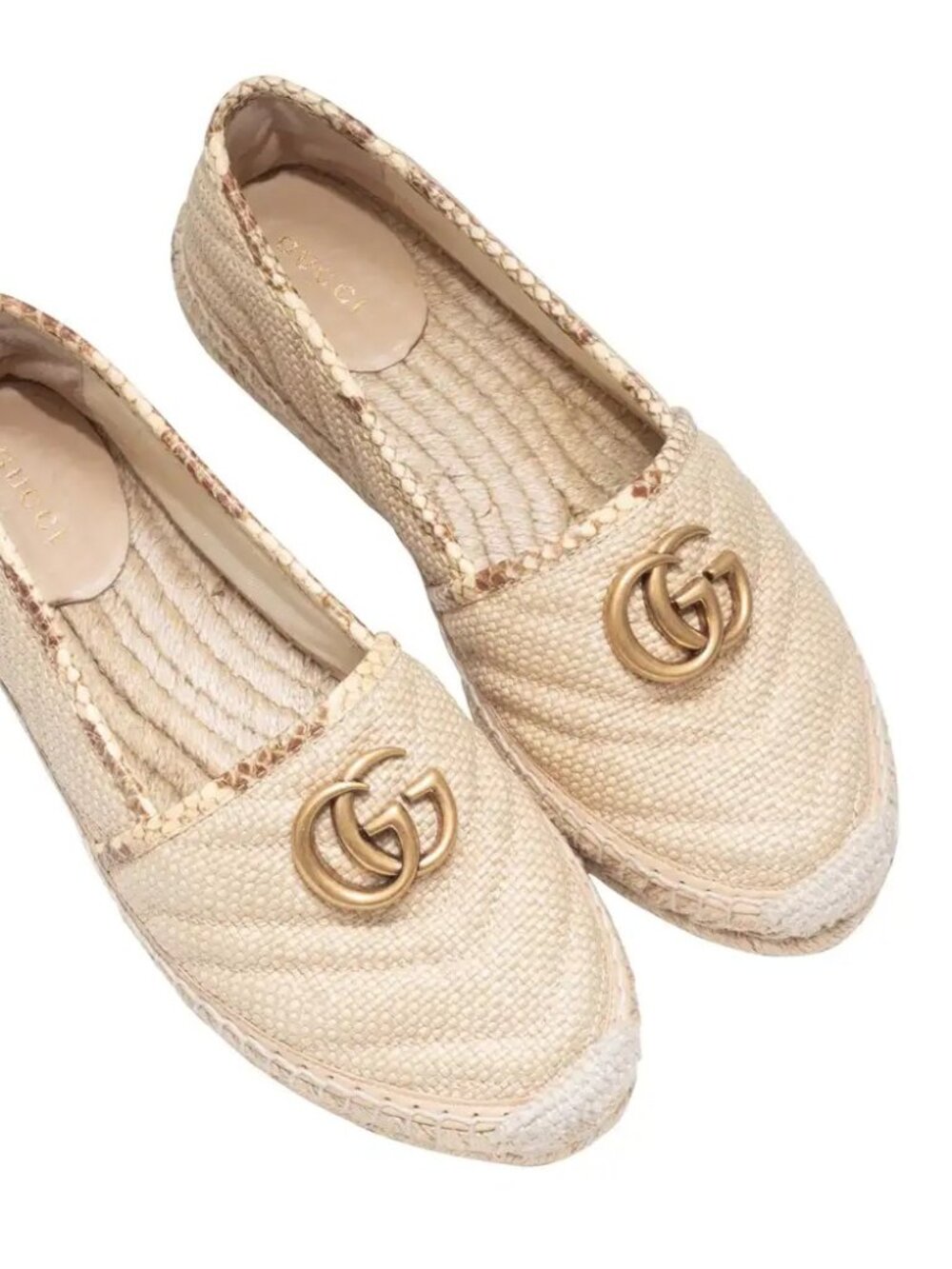Like New GUCCI Raffia & Python GG Espadrille Flats